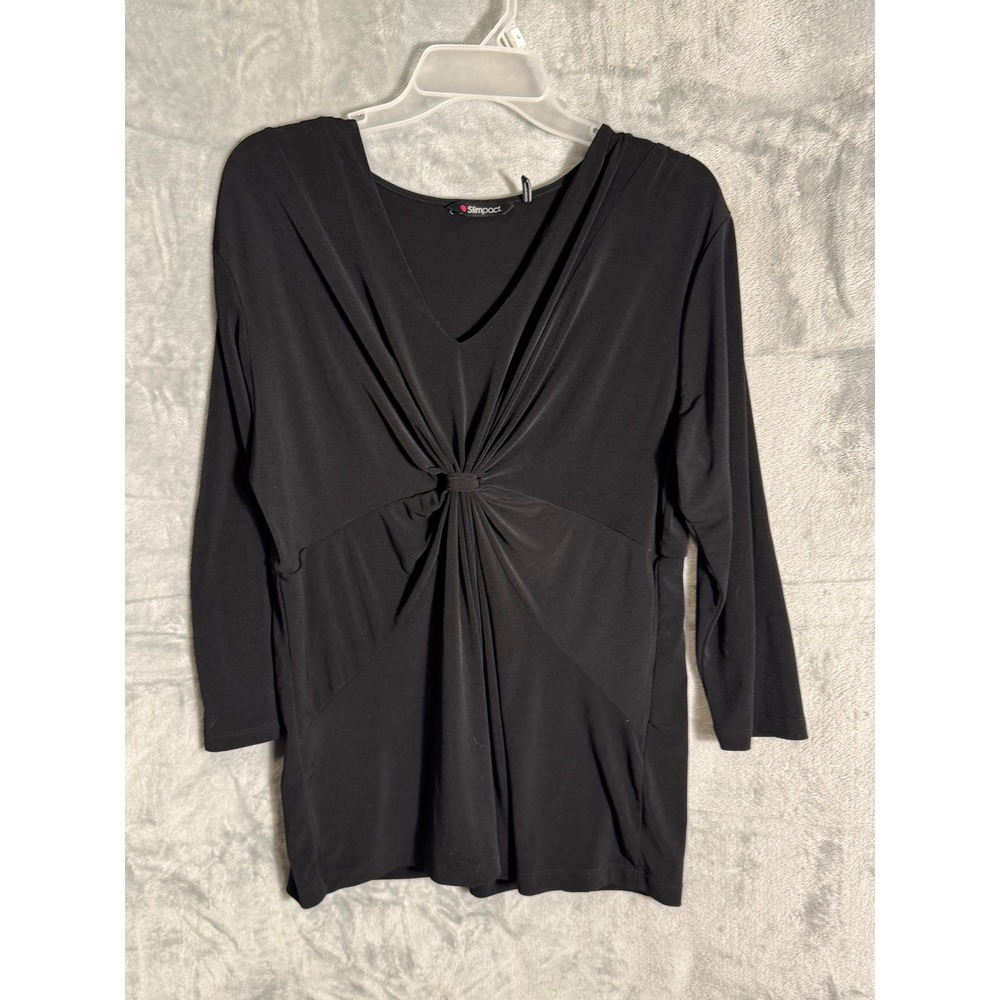 Slimpact Womens XL Black 3/4 Sleeve Knot Front V-Neck Knit Top SDFK1301